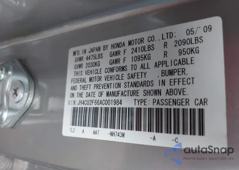 2010 Acura Tsx 2.4 z USA, uszkodzony, nr VIN JH4CU2F66AC001984